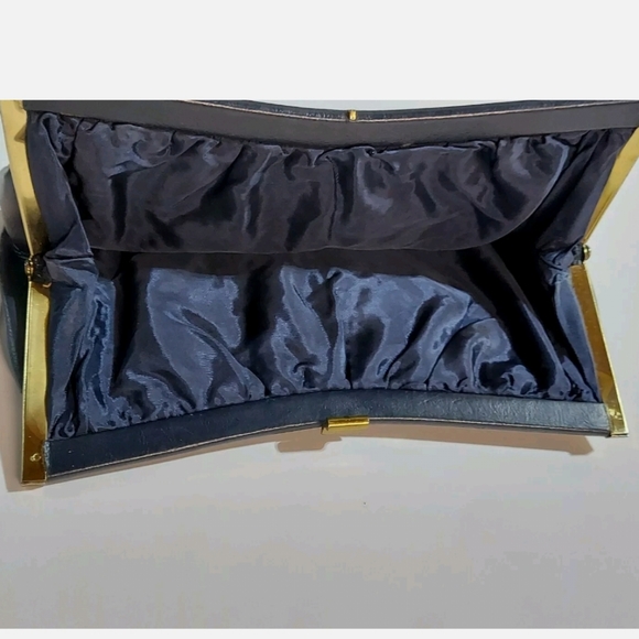 COPY - Vintage Clutch Purse Handbag  Navy Blue Formal Gold Clasp small evening … - Picture 3 of 5